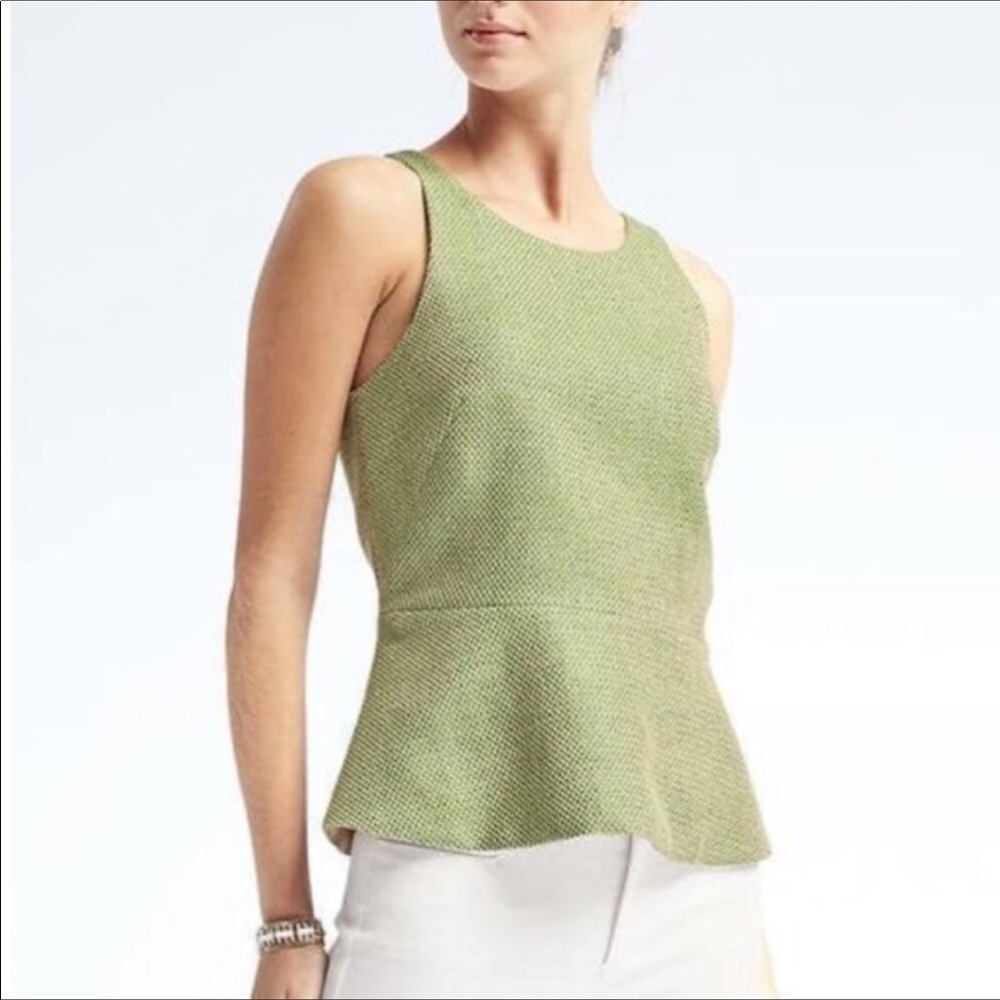 Banana Republic Linen Blend Green Tweed Peplum Top
